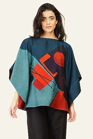 Multi-Colored Blended Silk Digital Printed Top by TAIKA by Poonam Bhagat