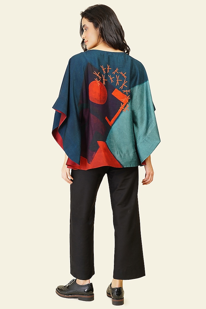 Multi-Colored Blended Silk Digital Printed Top by TAIKA by Poonam Bhagat at Pernia's Pop Up Shop