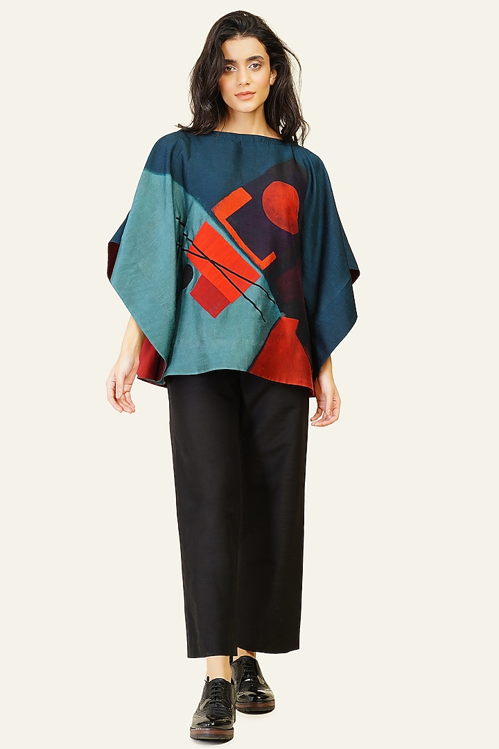 Multi-Colored Blended Silk Digital Printed Top by TAIKA by Poonam Bhagat at Pernia's Pop Up Shop