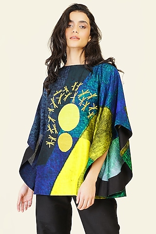 Multi-Colored Blended Silk Digital Printed Top by TAIKA by Poonam Bhagat