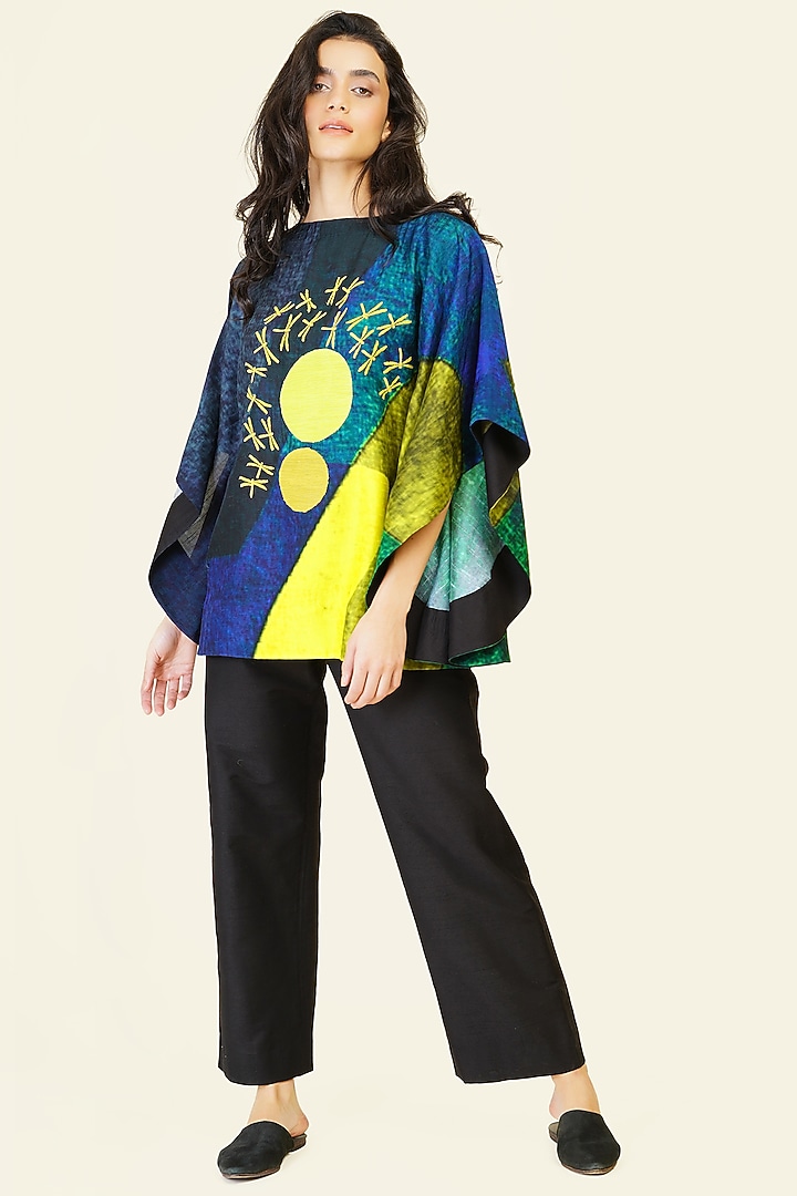 Multi-Colored Blended Silk Digital Printed Top by TAIKA by Poonam Bhagat at Pernia's Pop Up Shop
