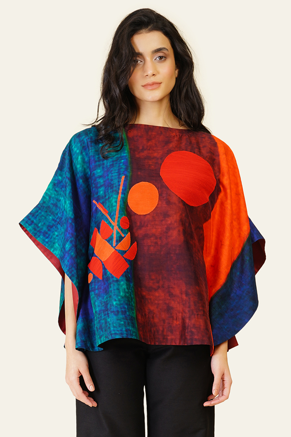 Multi-Colored Blended Silk Digital Printed Top by TAIKA by Poonam Bhagat at Pernia's Pop Up Shop