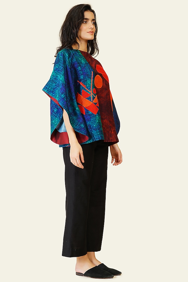 Multi-Colored Blended Silk Digital Printed Top by TAIKA by Poonam Bhagat at Pernia's Pop Up Shop