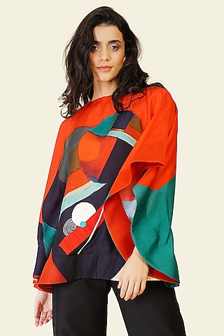 Multi-Colored Blended Silk Digital Printed Top by TAIKA by Poonam Bhagat