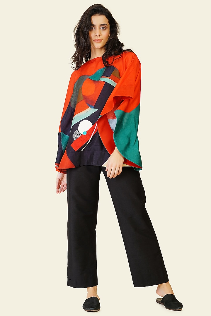 Multi-Colored Blended Silk Digital Printed Top by TAIKA by Poonam Bhagat at Pernia's Pop Up Shop