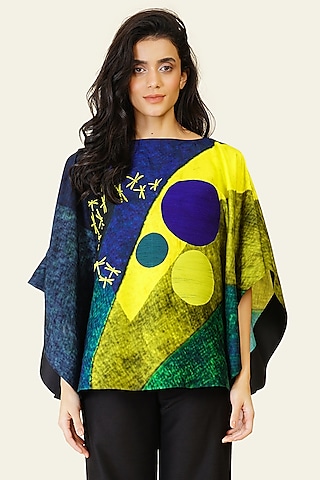 Multi-Colored Blended Silk Digital Printed Top by TAIKA by Poonam Bhagat