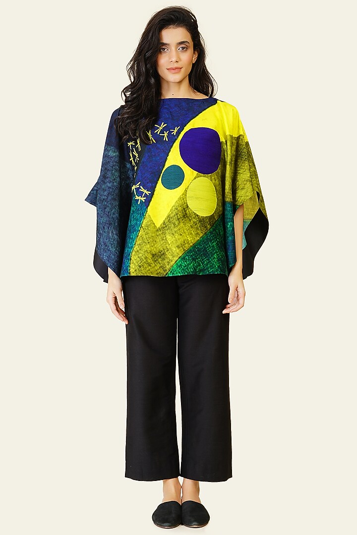 Multi-Colored Blended Silk Digital Printed Top by TAIKA by Poonam Bhagat at Pernia's Pop Up Shop