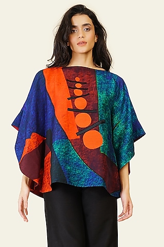 Multi-Colored Blended Silk Digital Printed Top by TAIKA by Poonam Bhagat