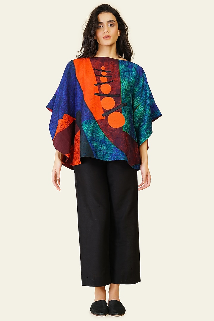 Multi-Colored Blended Silk Digital Printed Top by TAIKA by Poonam Bhagat at Pernia's Pop Up Shop
