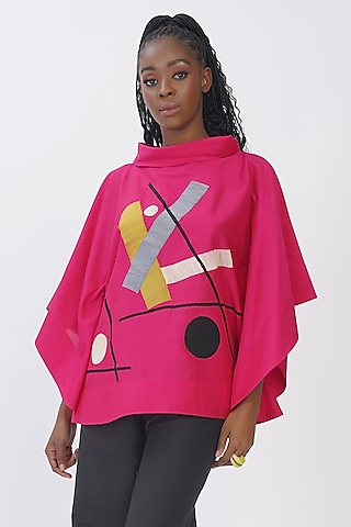 Hot Pink Cotton Silk Embroidered Top by TAIKA by Poonam Bhagat