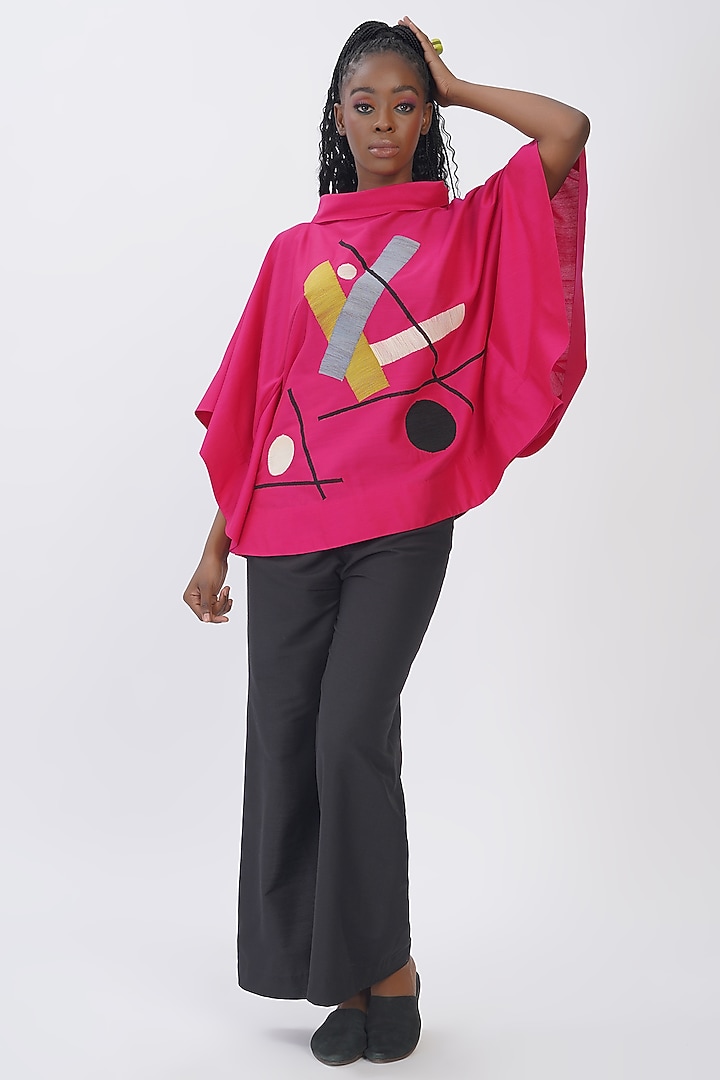 Hot Pink Cotton Silk Embroidered Top by TAIKA by Poonam Bhagat at Pernia's Pop Up Shop
