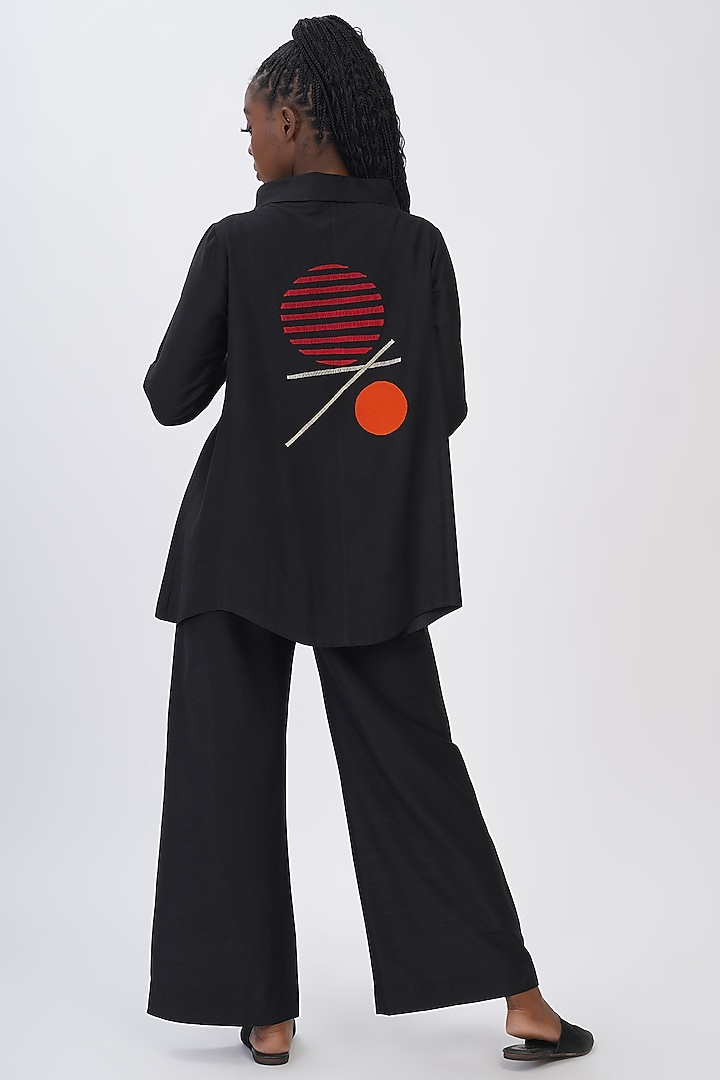 Black Cotton Silk Embroidered Top by TAIKA by Poonam Bhagat at Pernia's Pop Up Shop