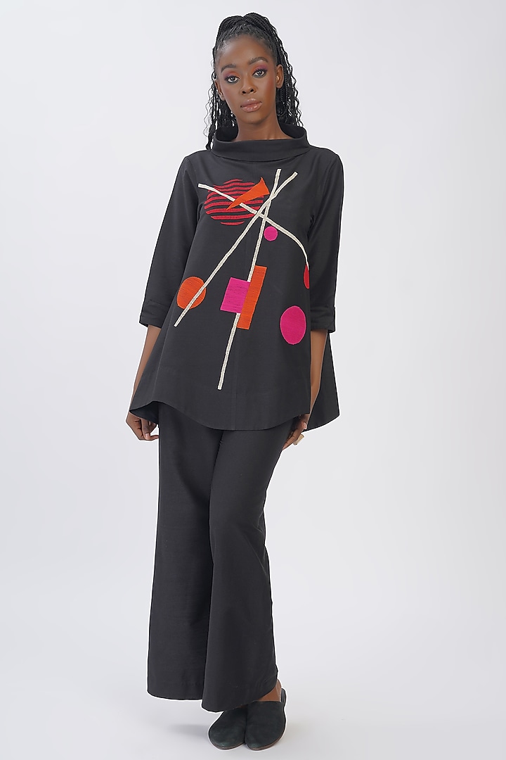 Black Cotton Silk Embroidered Top by TAIKA by Poonam Bhagat at Pernia's Pop Up Shop