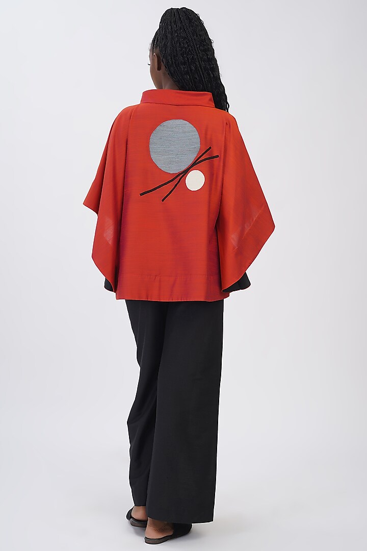 Brick Red Cotton Silk Embroidered Top by TAIKA by Poonam Bhagat at Pernia's Pop Up Shop