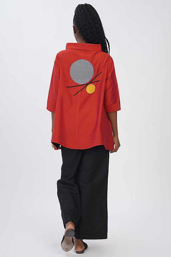 Red Cotton Silk Embroidered Top by TAIKA by Poonam Bhagat at Pernia's Pop Up Shop