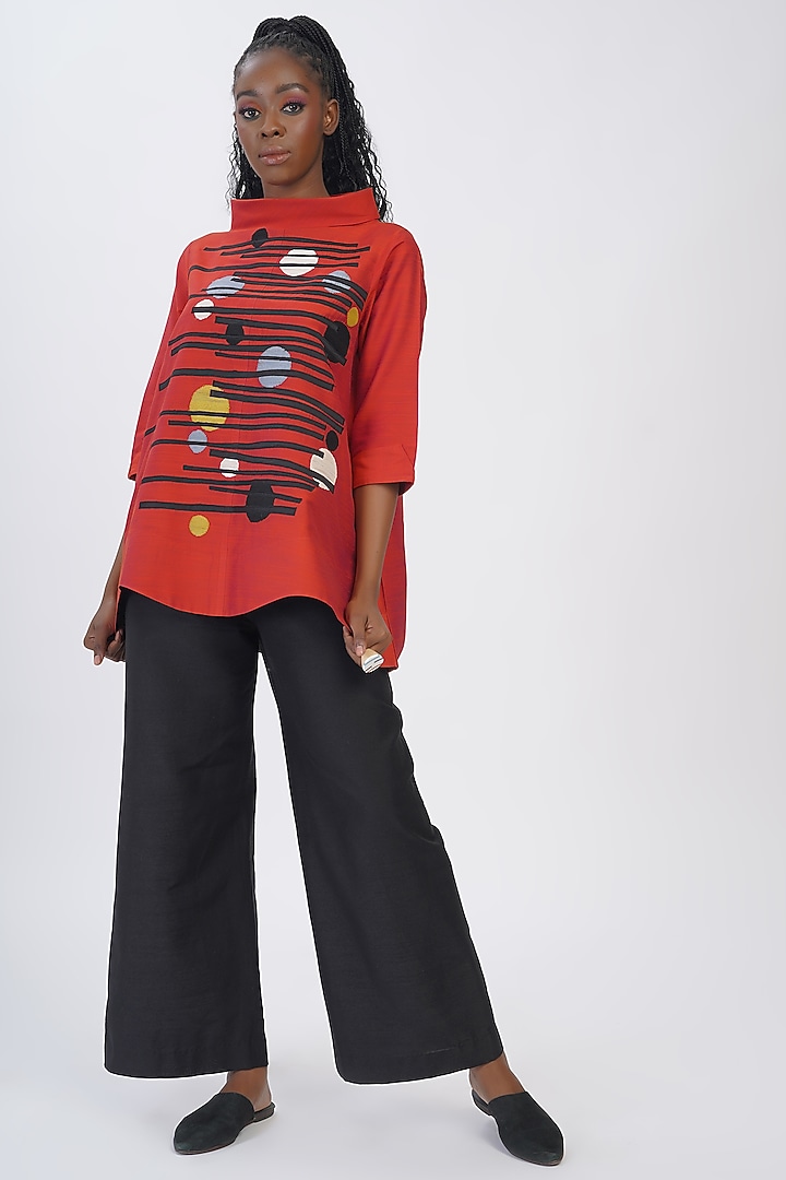 Red Cotton Silk Embroidered Top by TAIKA by Poonam Bhagat at Pernia's Pop Up Shop