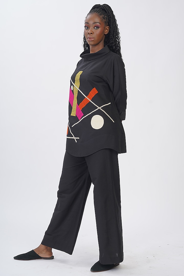 Black Cotton Silk Embroidered Top by TAIKA by Poonam Bhagat at Pernia's Pop Up Shop