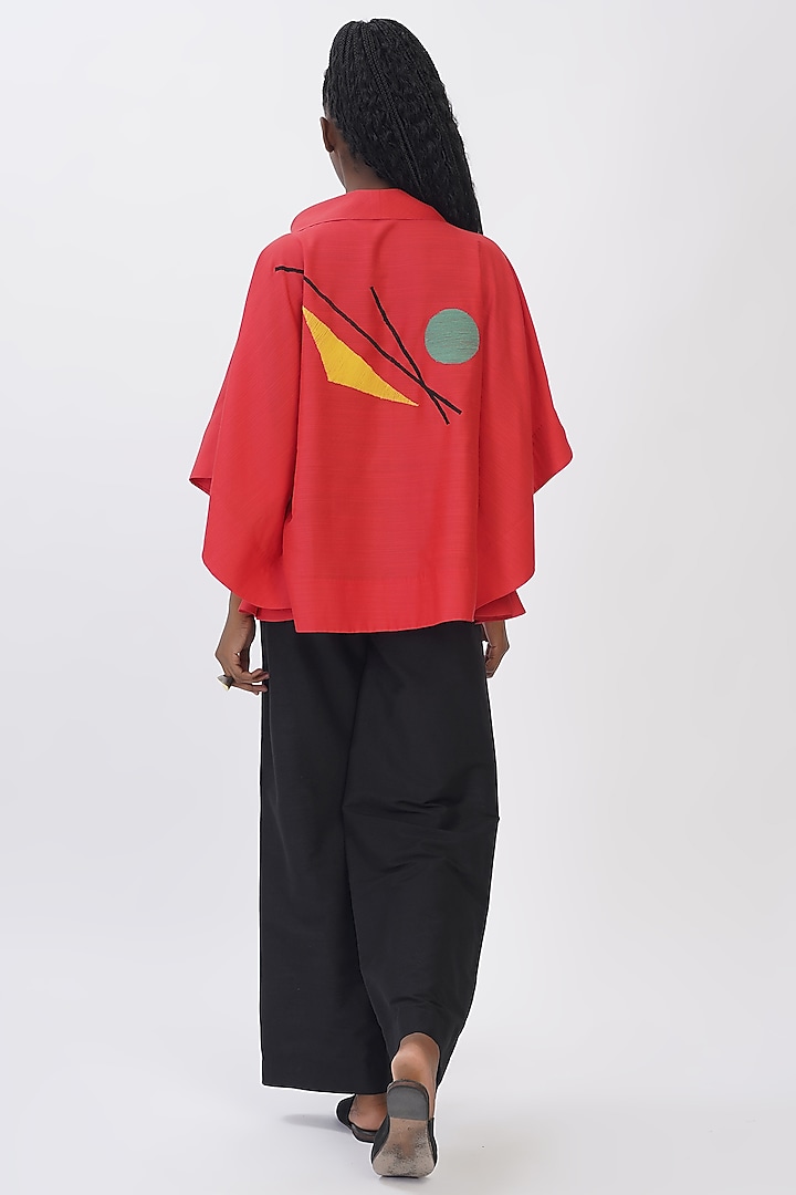 Red Cotton Silk Embroidered Top by TAIKA by Poonam Bhagat at Pernia's Pop Up Shop