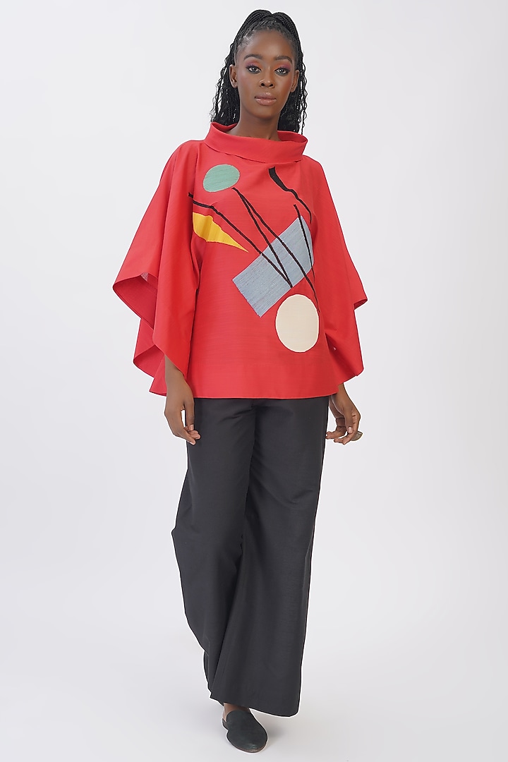 Red Cotton Silk Embroidered Top by TAIKA by Poonam Bhagat at Pernia's Pop Up Shop