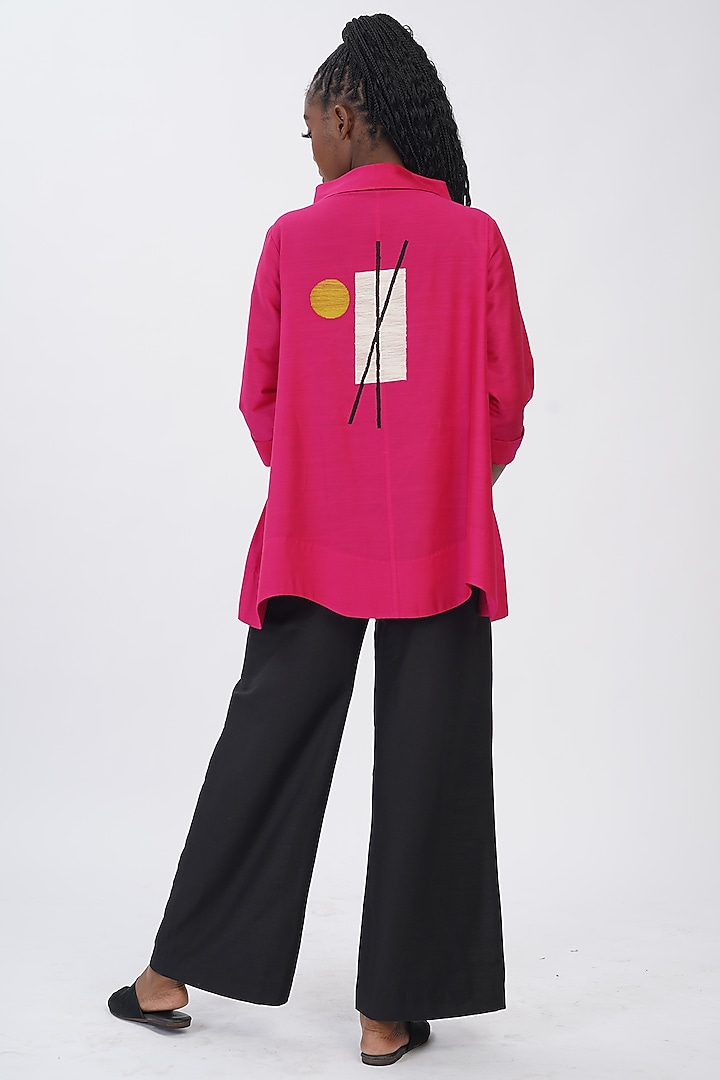 Hot Pink Cotton Silk Embroidered Top by TAIKA by Poonam Bhagat at Pernia's Pop Up Shop