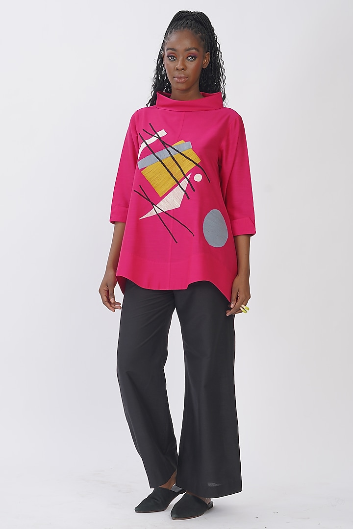 Hot Pink Cotton Silk Embroidered Top by TAIKA by Poonam Bhagat at Pernia's Pop Up Shop