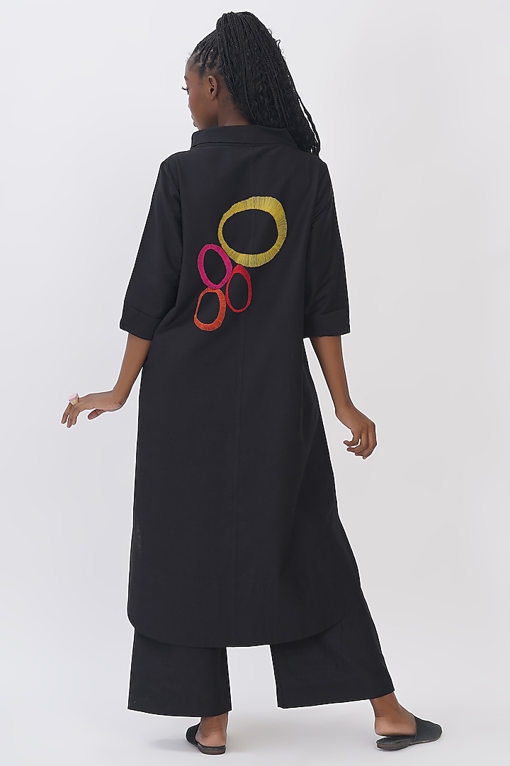 Black Cotton Silk Embroidered Tunic by TAIKA by Poonam Bhagat at Pernia's Pop Up Shop