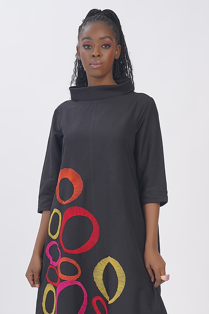 Black Cotton Silk Embroidered Tunic by TAIKA by Poonam Bhagat at Pernia's Pop Up Shop