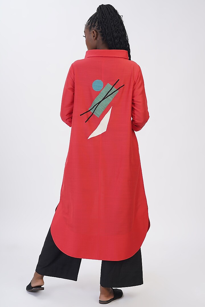 Red Cotton Silk Embroidered Tunic by TAIKA by Poonam Bhagat at Pernia's Pop Up Shop