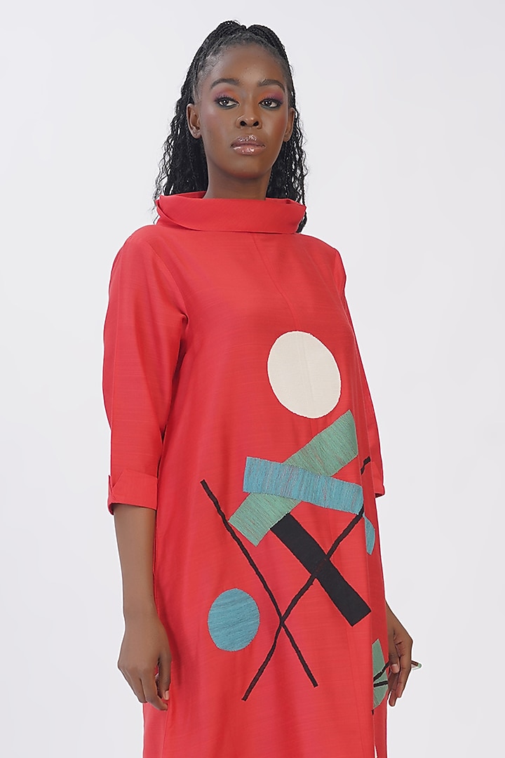 Red Cotton Silk Embroidered Tunic by TAIKA by Poonam Bhagat at Pernia's Pop Up Shop