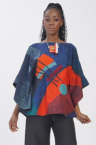 Multi-Colored Blended Silk Printed & Embroidered Top by TAIKA by Poonam Bhagat