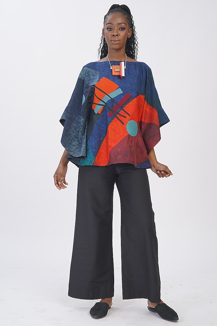 Multi-Colored Blended Silk Printed & Embroidered Top by TAIKA by Poonam Bhagat at Pernia's Pop Up Shop