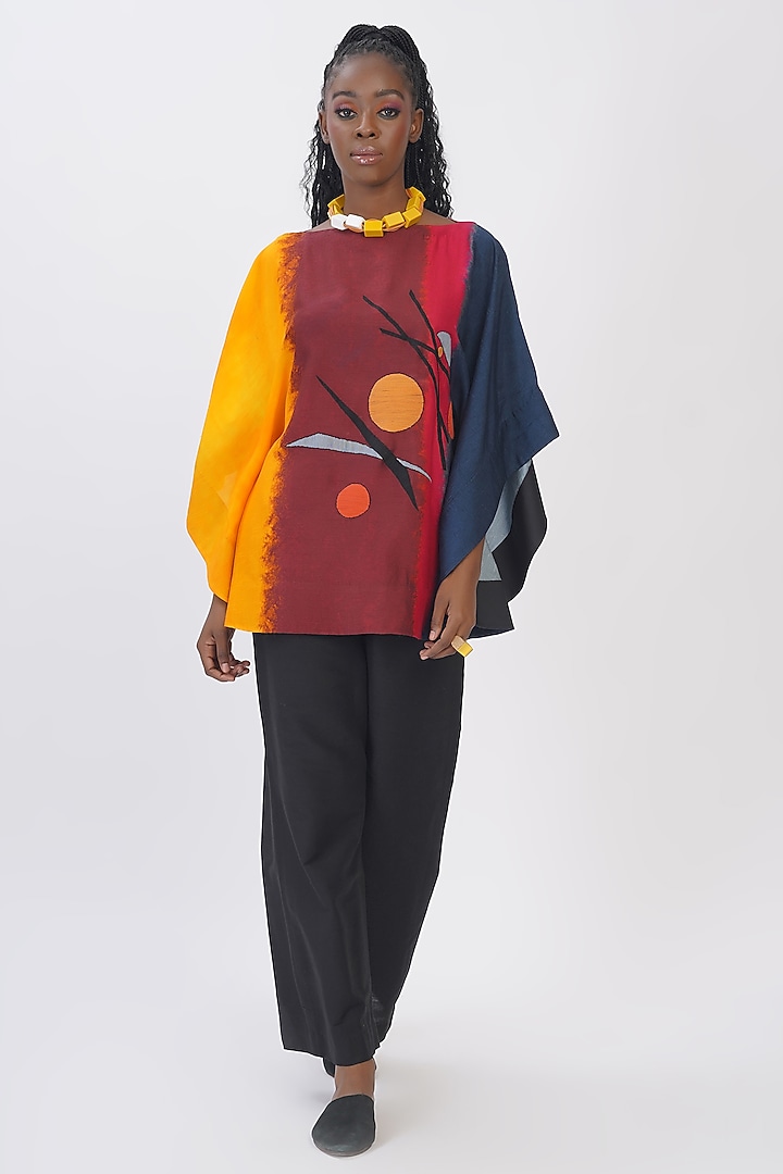 Multi-Colored Blended Silk Printed & Embroidered Top by TAIKA by Poonam Bhagat at Pernia's Pop Up Shop