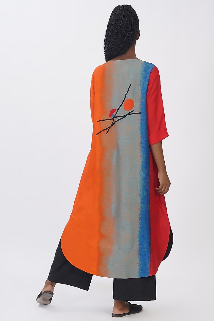 Multi-Colored Blended Silk Printed & Embroidered Tunic by TAIKA by Poonam Bhagat at Pernia's Pop Up Shop