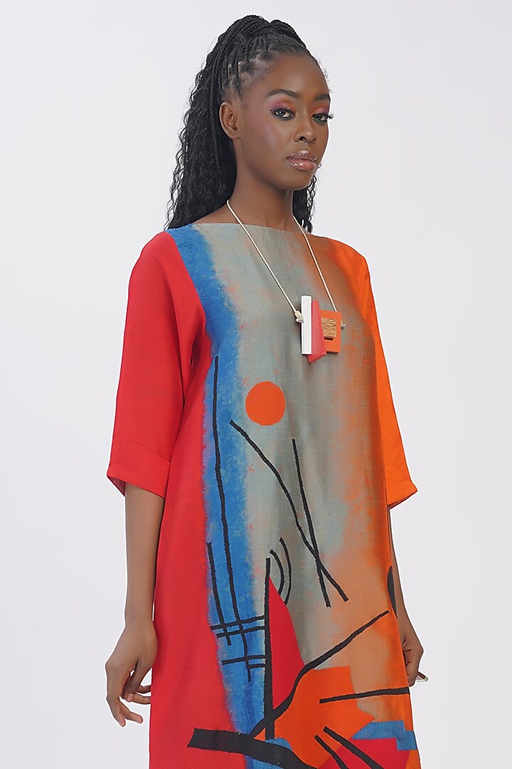 Multi-Colored Blended Silk Printed & Embroidered Tunic by TAIKA by Poonam Bhagat at Pernia's Pop Up Shop