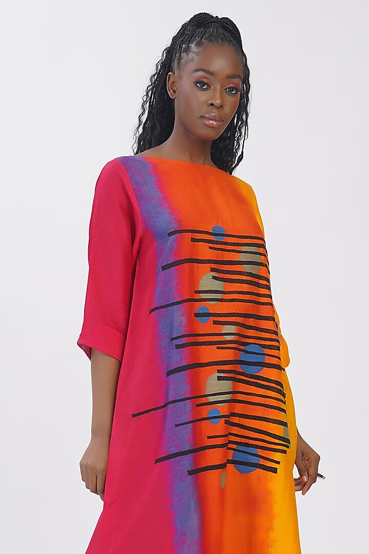 Multi-Colored Blended Silk Printed & Embroidered Tunic by TAIKA by Poonam Bhagat at Pernia's Pop Up Shop