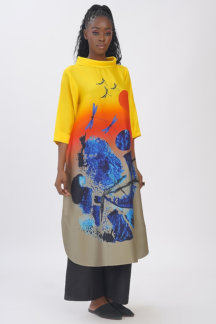 Multi-Colored Blended Silk Printed & Embroidered Tunic by TAIKA by Poonam Bhagat at Pernia's Pop Up Shop