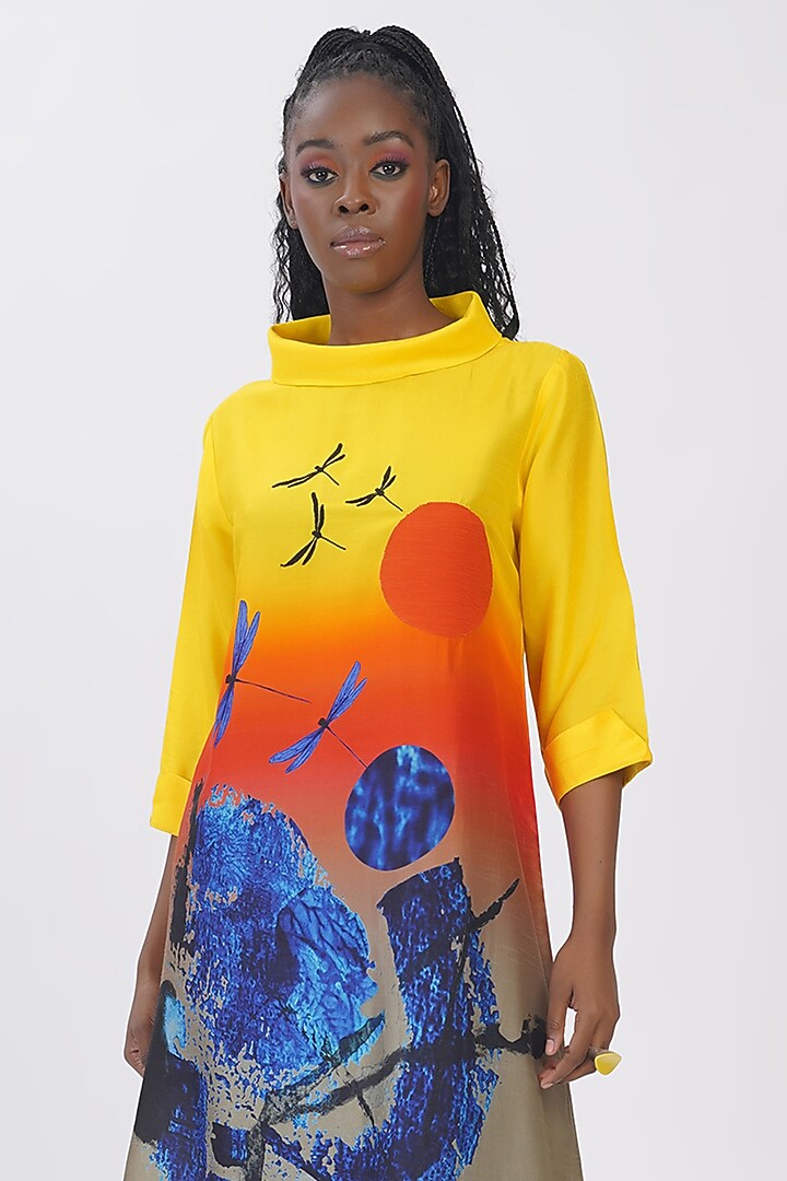 Multi-Colored Blended Silk Printed & Embroidered Tunic by TAIKA by Poonam Bhagat at Pernia's Pop Up Shop