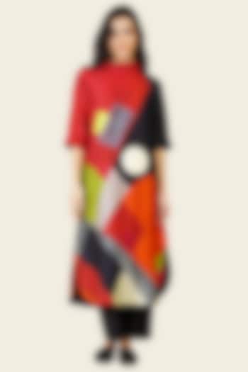 Multi-Colored Blended Silk Printed & Embroidered Tunic Dress by TAIKA by Poonam Bhagat at Pernia's Pop Up Shop