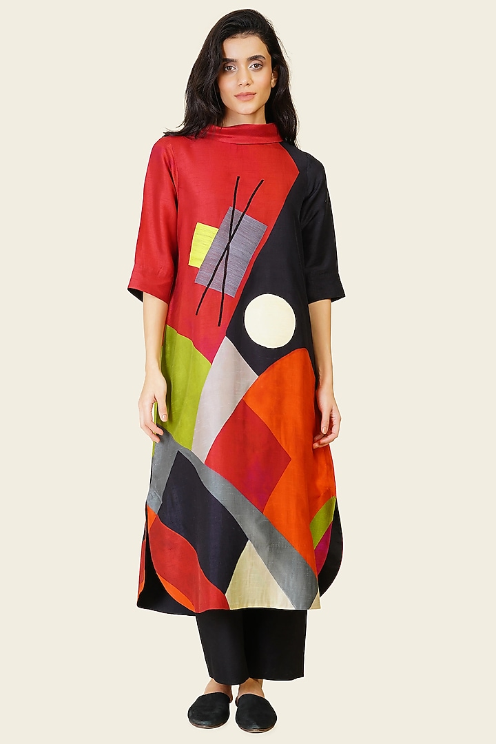Multi-Colored Blended Silk Printed & Embroidered Tunic Dress by TAIKA by Poonam Bhagat at Pernia's Pop Up Shop
