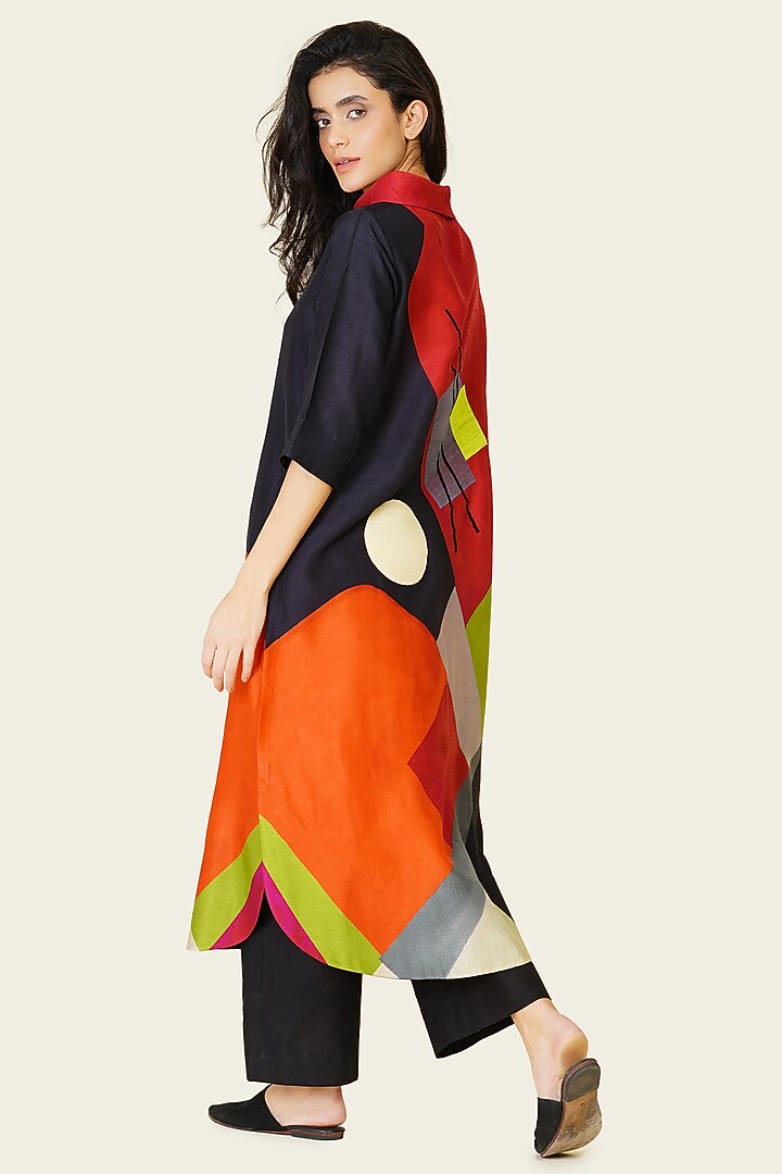 Multi-Colored Blended Silk Printed & Embroidered Tunic Dress by TAIKA ...