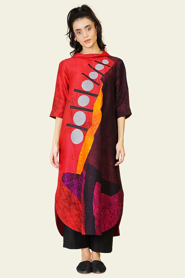 Multi-Colored Blended Silk Printed & Embroidered Tunic Dress by TAIKA by Poonam Bhagat at Pernia's Pop Up Shop