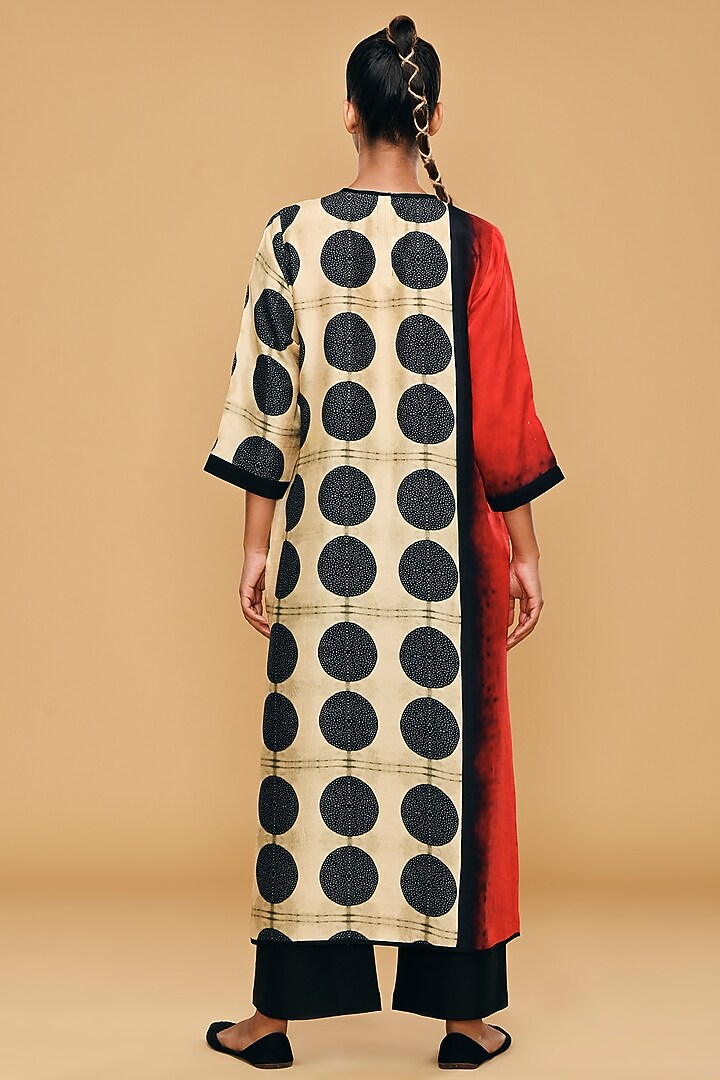 Red & Cream Blended Silk Printed Tunic Set by TAIKA by Poonam Bhagat at Pernia's Pop Up Shop