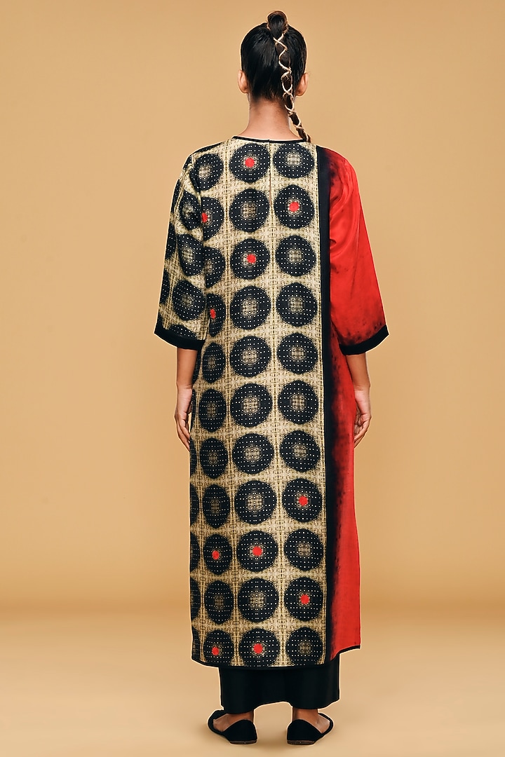 Red & Cream Blended Silk Embroidered Tunic Set by TAIKA by Poonam Bhagat at Pernia's Pop Up Shop