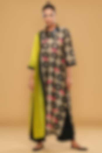 Lime & Cream Blended Silk Printed Tunic Set by TAIKA by Poonam Bhagat