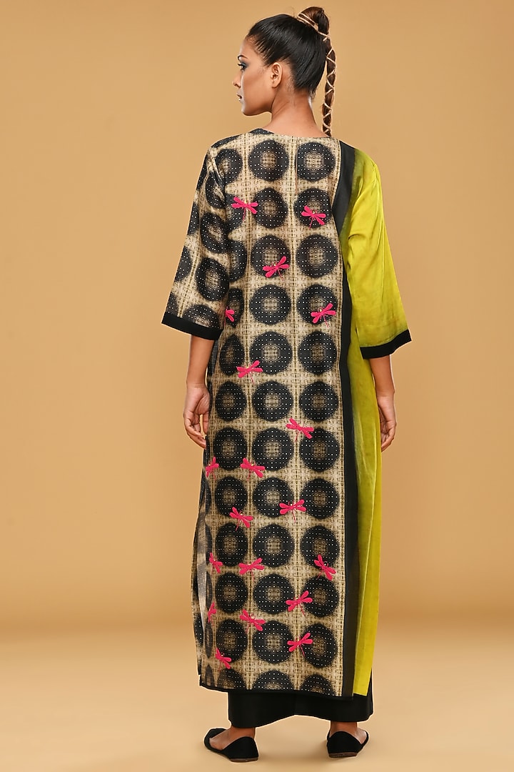 Lime & Cream Blended Silk Printed Tunic Set by TAIKA by Poonam Bhagat at Pernia's Pop Up Shop