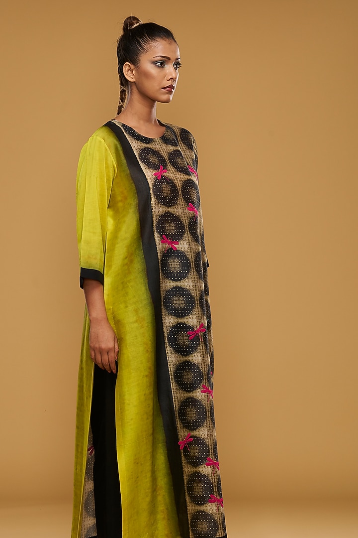 Lime & Cream Blended Silk Printed Tunic Set by TAIKA by Poonam Bhagat at Pernia's Pop Up Shop