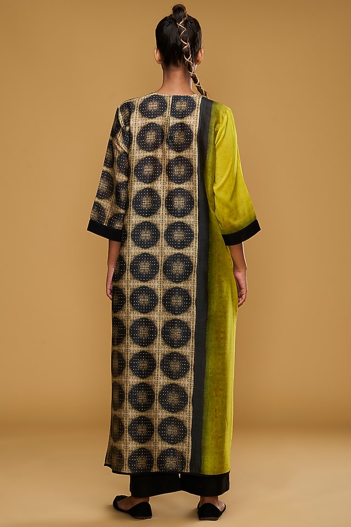 Lime & Cream Blended Silk Embroidered Tunic Set by TAIKA by Poonam Bhagat at Pernia's Pop Up Shop