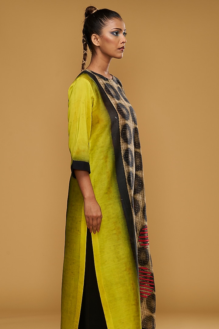 Lime & Cream Blended Silk Embroidered Tunic Set by TAIKA by Poonam Bhagat at Pernia's Pop Up Shop