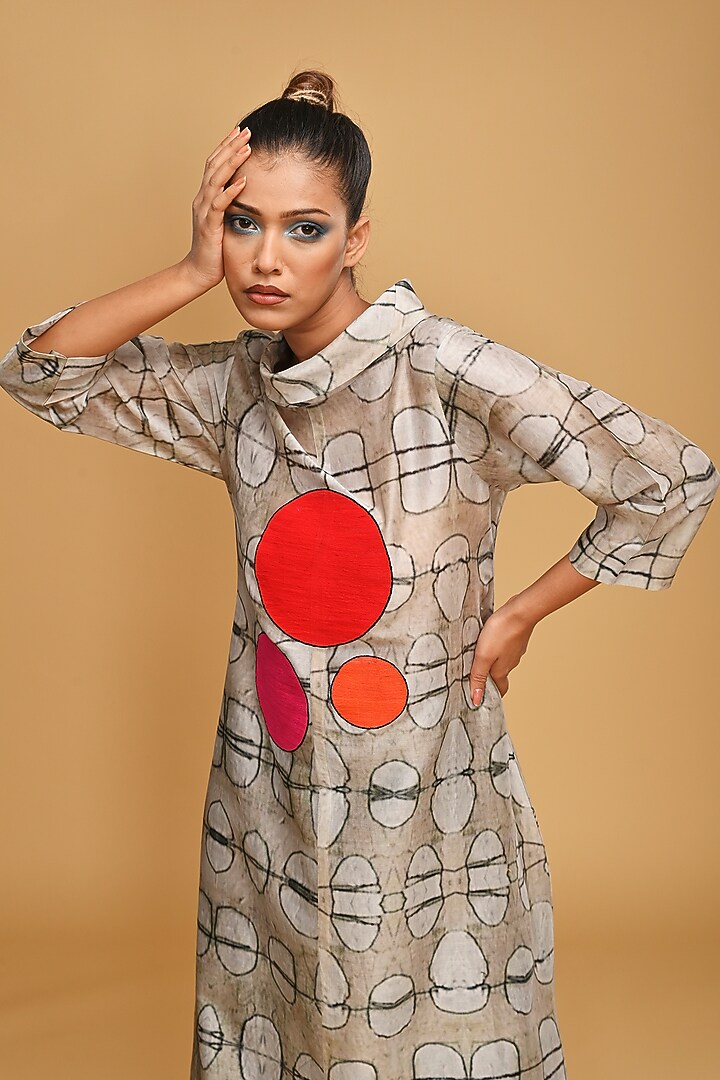 Cream & Black Chanderi Printed & Embroidered Tunic Set by TAIKA by Poonam Bhagat at Pernia's Pop Up Shop