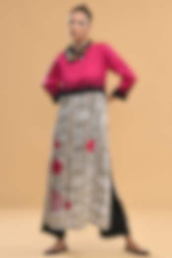 Hot Pink & Ivory Blended Silk Printed & Embroidered Tunic Set by TAIKA by Poonam Bhagat at Pernia's Pop Up Shop